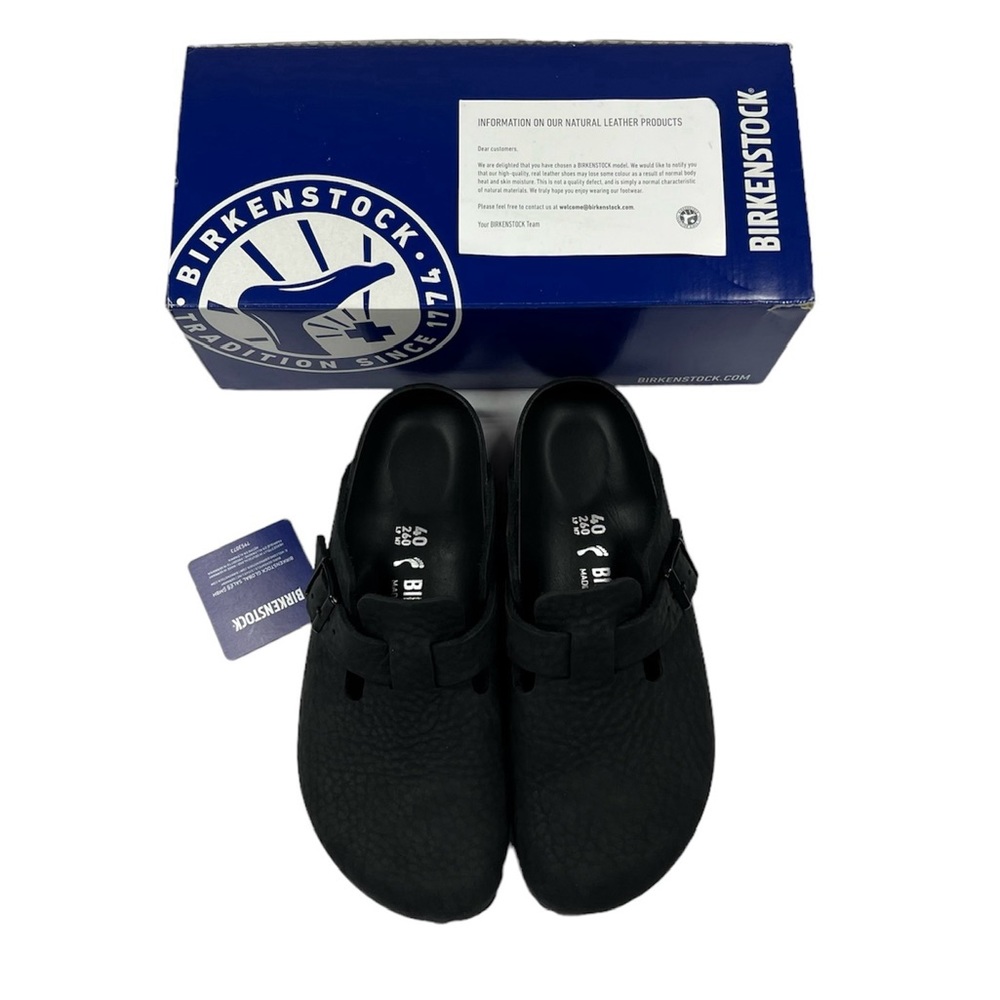 **SOLD**    Birkenstock Boston Exquisite Leather Black Blackout Men 7 Euro 40 - Picture 9 of 16